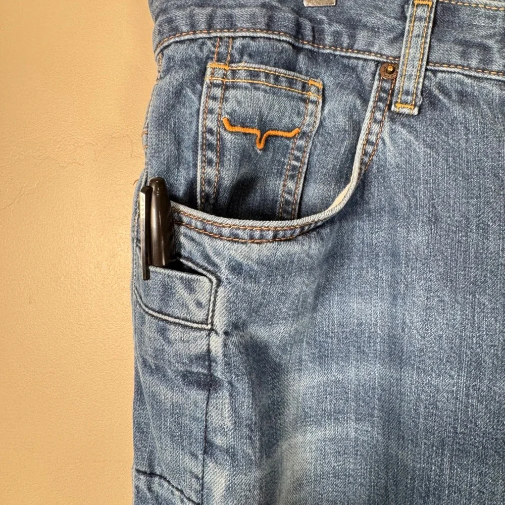 Kimes Ranch‎ Jeans Mens 36x38 Blue Cal Straight Leg Made in USA Distressed Denim